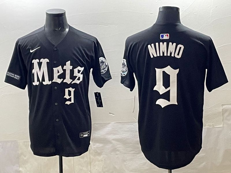 Men 2025 New York Mets #9 Nimmo Black Five generations Joint Name Nike MLB Jersey style 11